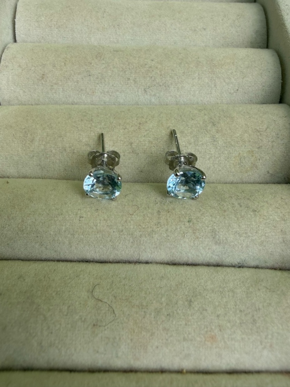 Genuine Aquamarine Round 14Kt White Gold Stud Earrings